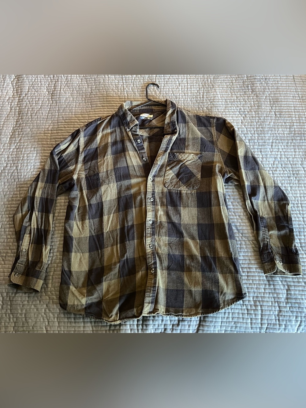 Magellan Outdoors Olive and Black Plaid Button-Down Shirt